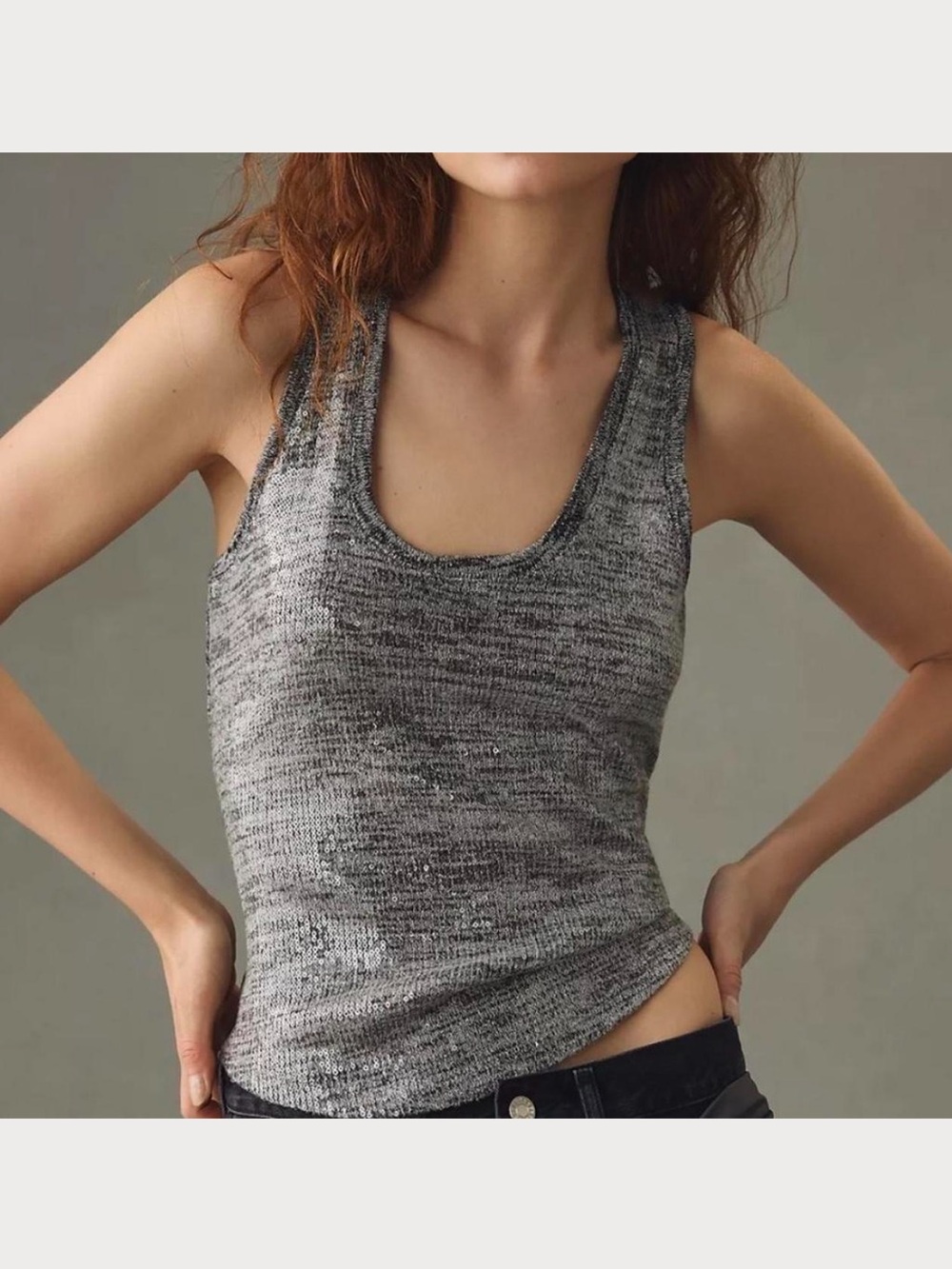Pilcro x Anthropologie Sequin Tank Top Gray Size M